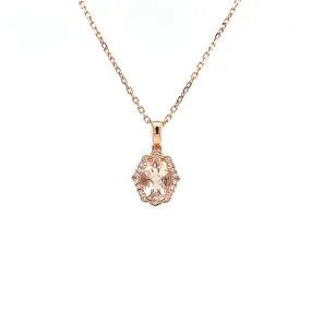 Oval Morganite Pendant with Eighteen Diamonds in 14K Rose Gold