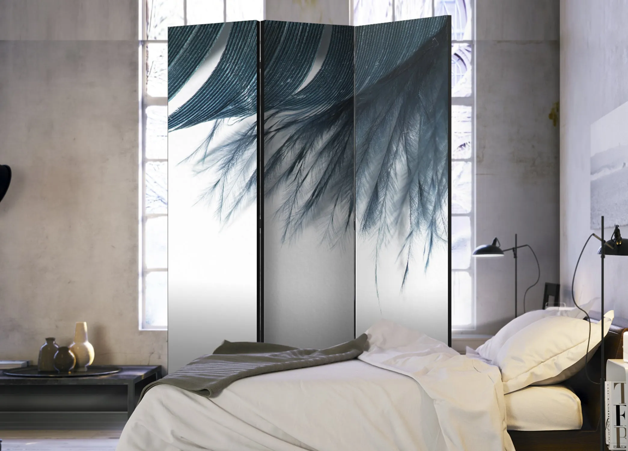 Paravento Dark Blue Feather [Room Dividers]