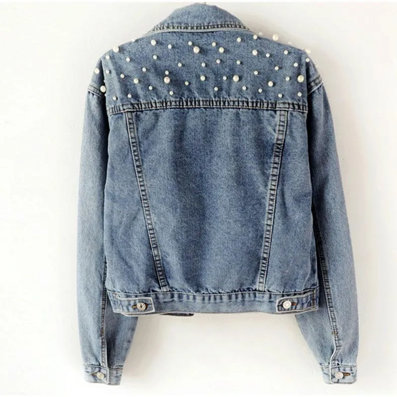 Pearl Beading Short Denim Jacket