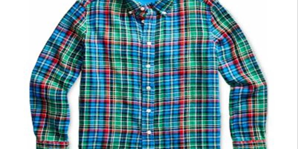 Polo Ralph Lauren Big Boy's Plaid Cotton Twill Shirt Green Size Medium