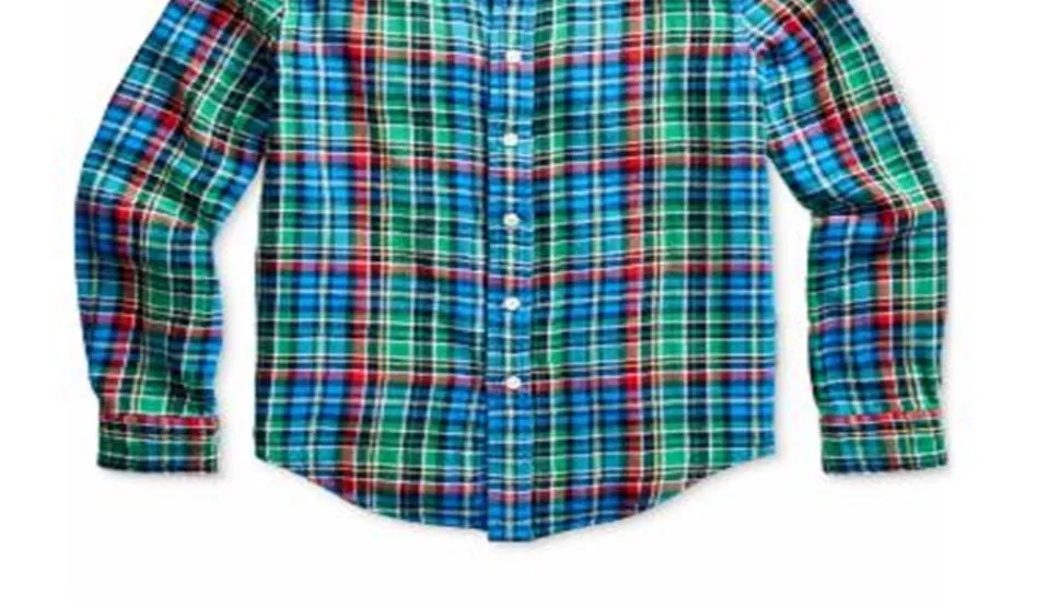 Polo Ralph Lauren Big Boy's Plaid Cotton Twill Shirt Green Size Medium