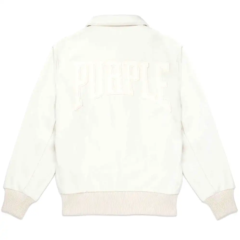 Purple Brand Title Antique White Letterman Jacket (Off White) P645-FAWT224