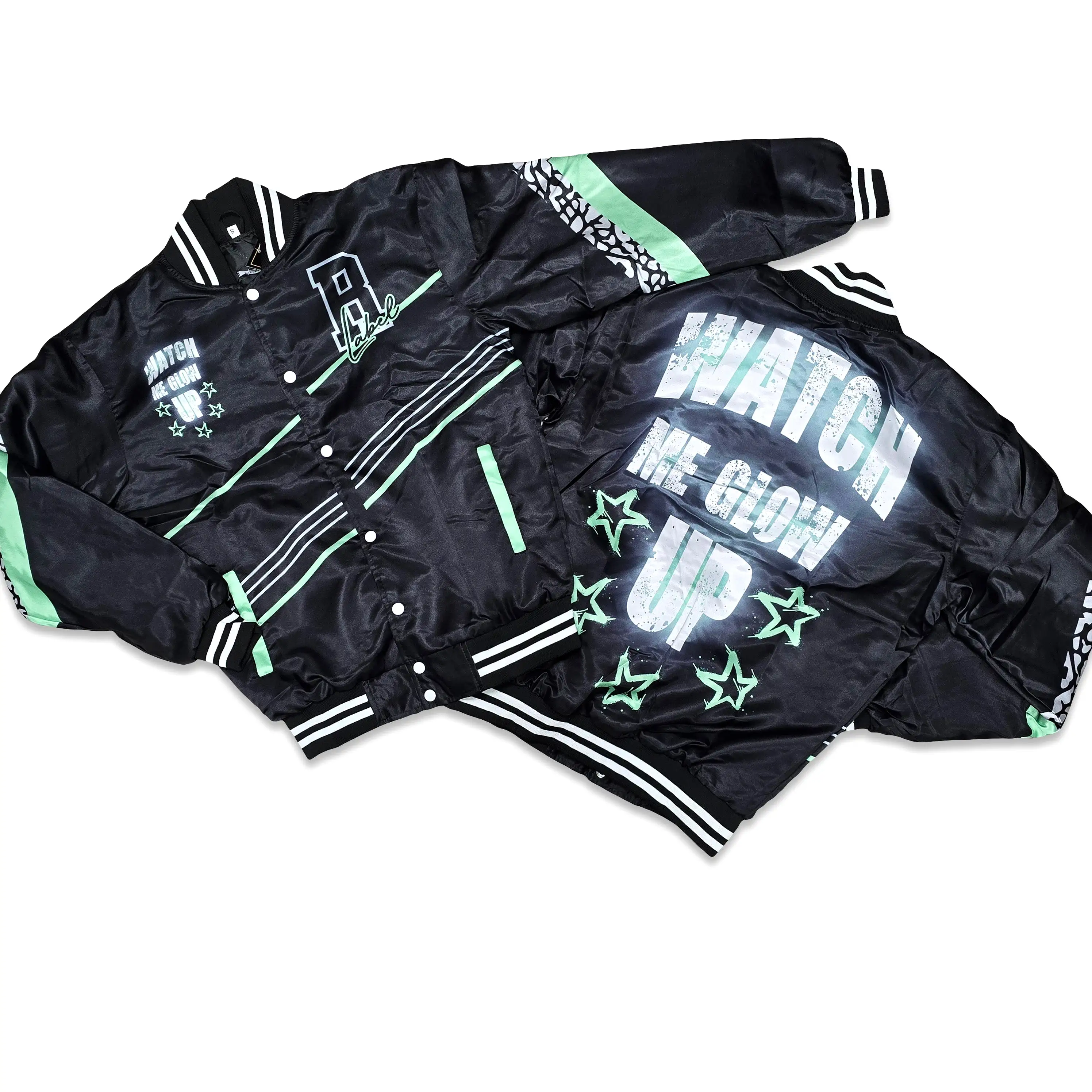 RETRO LABEL GLOW UP SATIN JACKET (RETRO 3 GREEN GLOW)