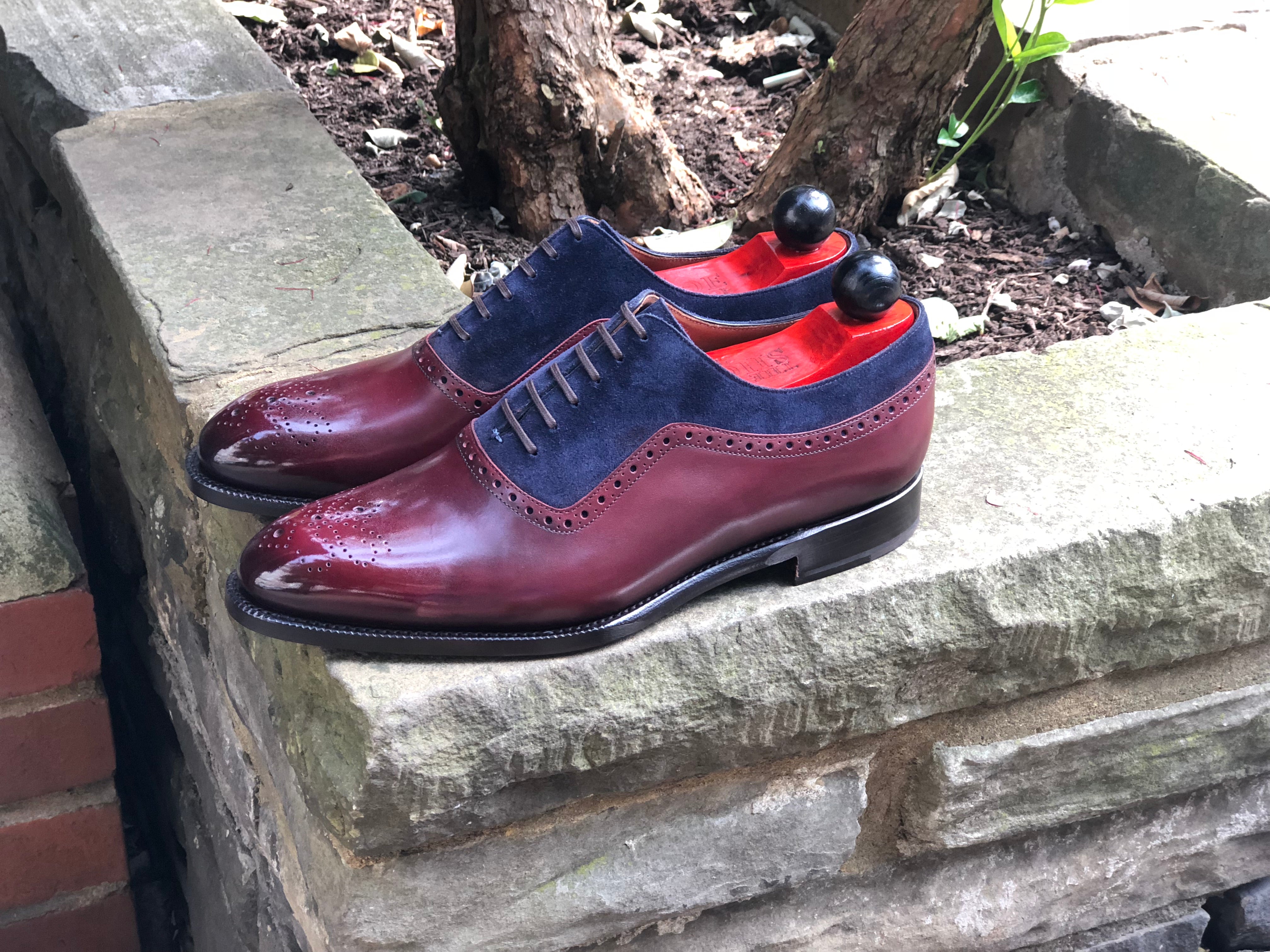 Roosevelt - MTO - Burgundy Calf / Dark Blue Suede - NGT Last - Single Leather Sole