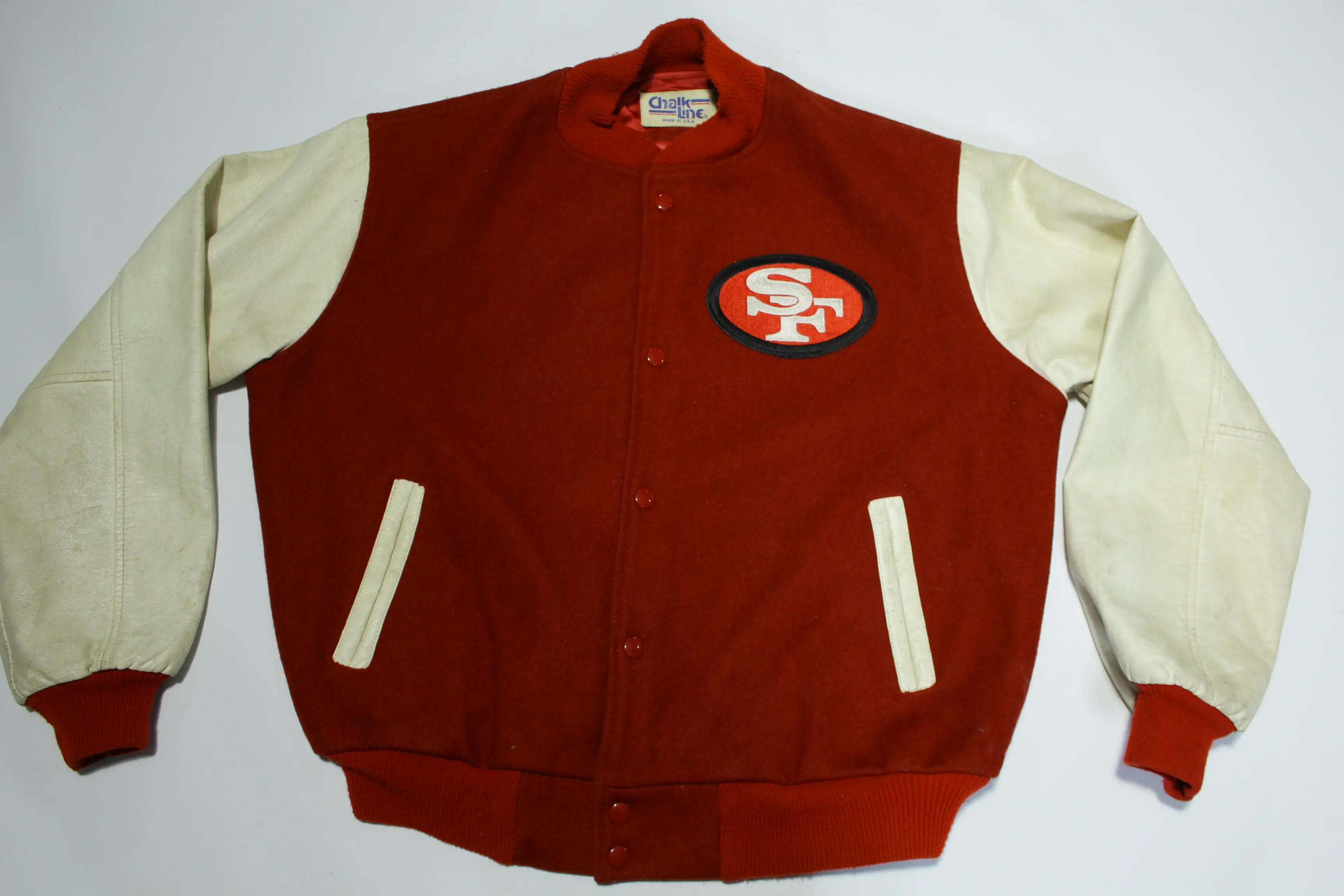 San Francisco 49ers Vintage 80's Chalk Line Made in USA Letterman's Bomber Leather Jacket