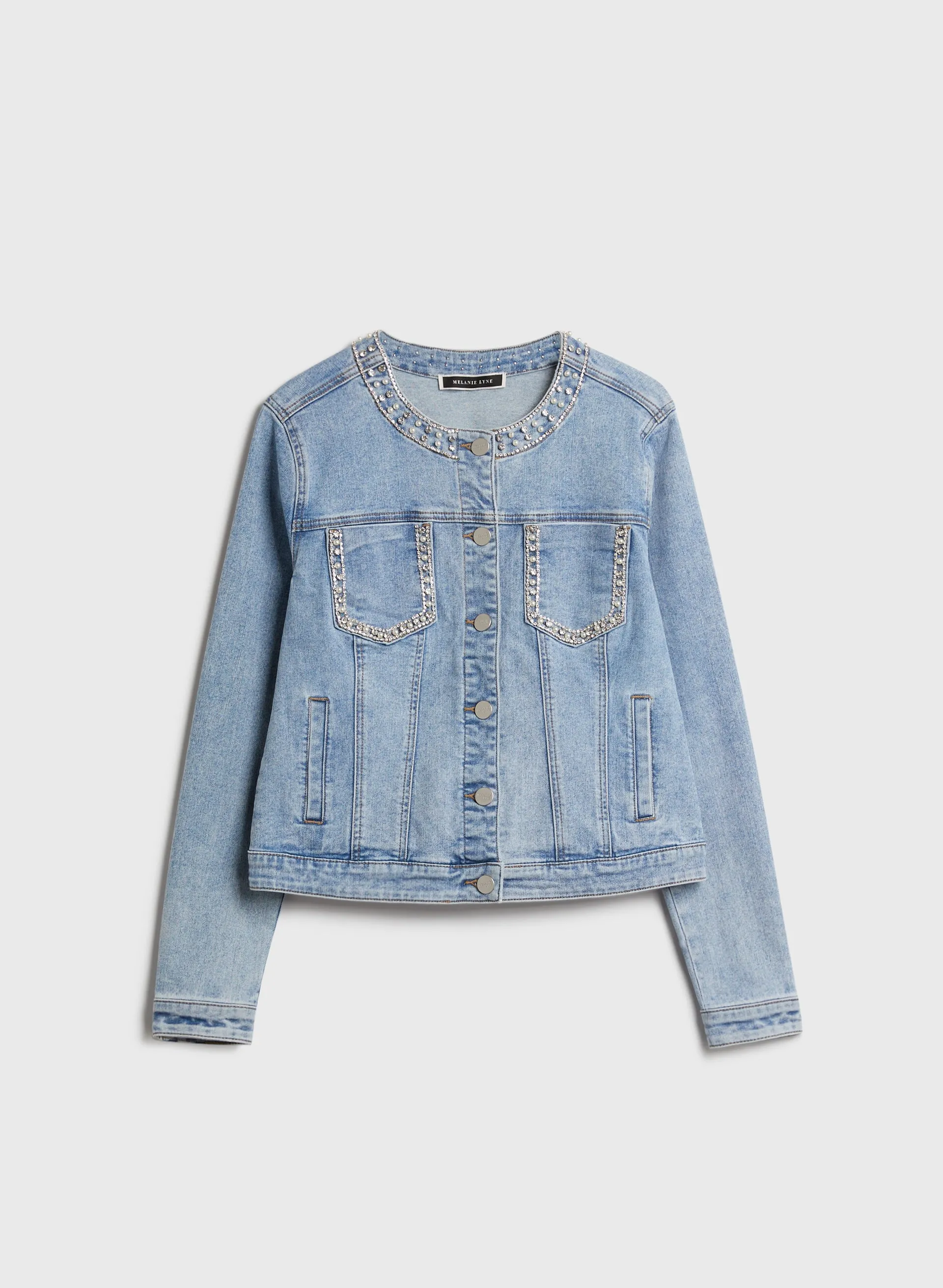 Short Pearl Detail Denim Jacket