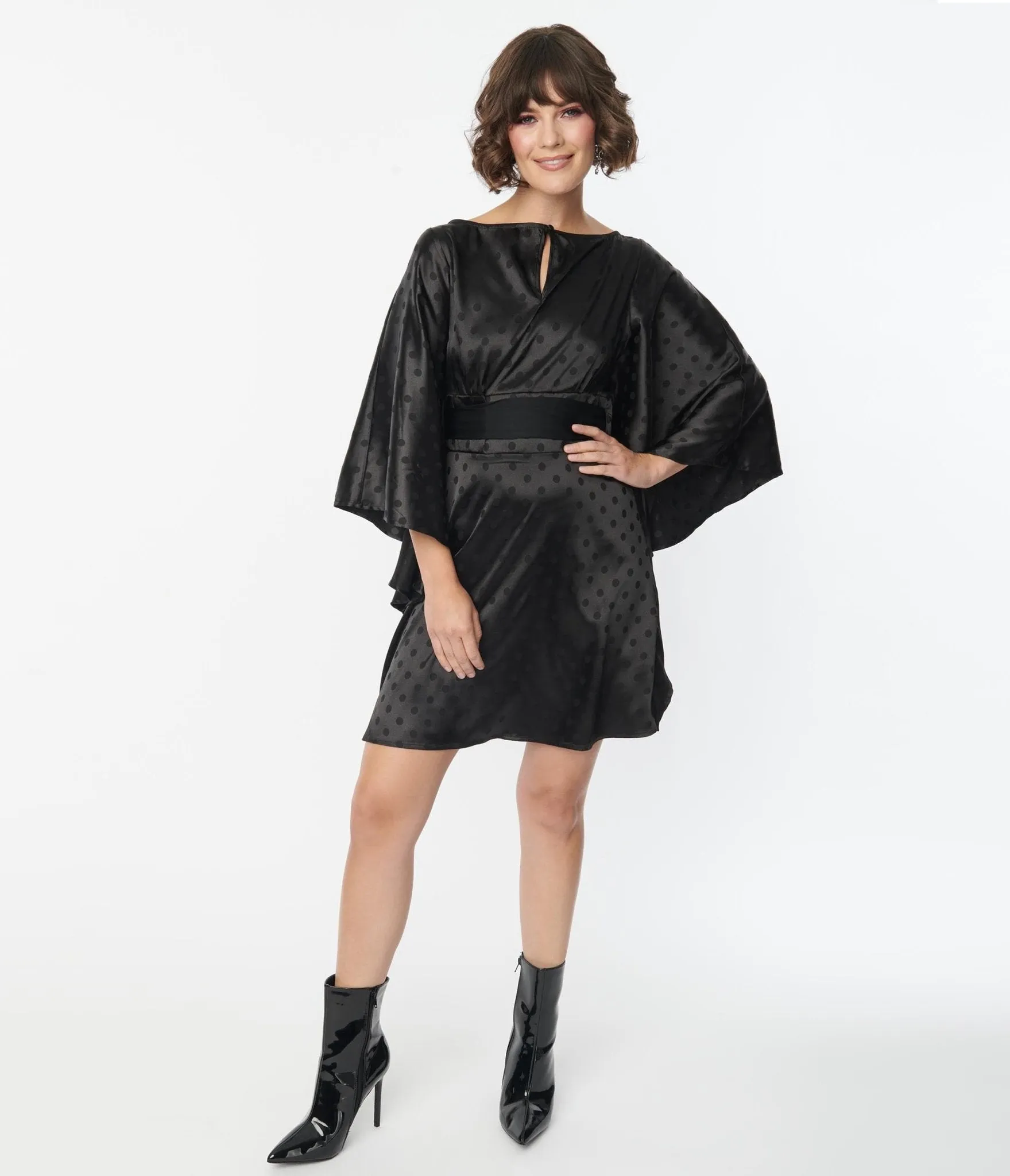 Smak Parlour Black Damask Dot Social Climber Caftan