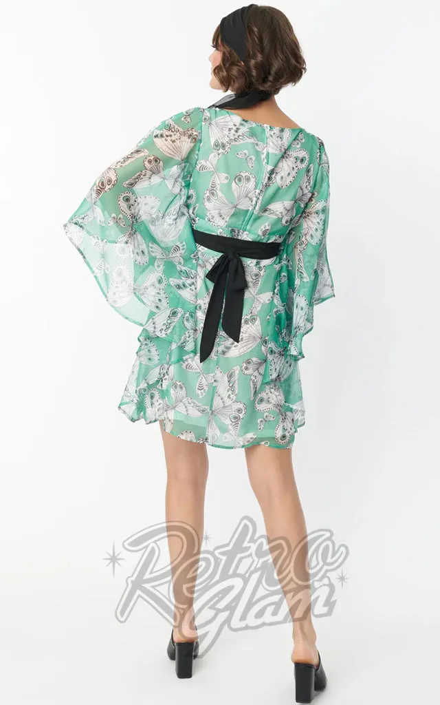 Smak Parlour Social Climber Caftan in Green Moth Print