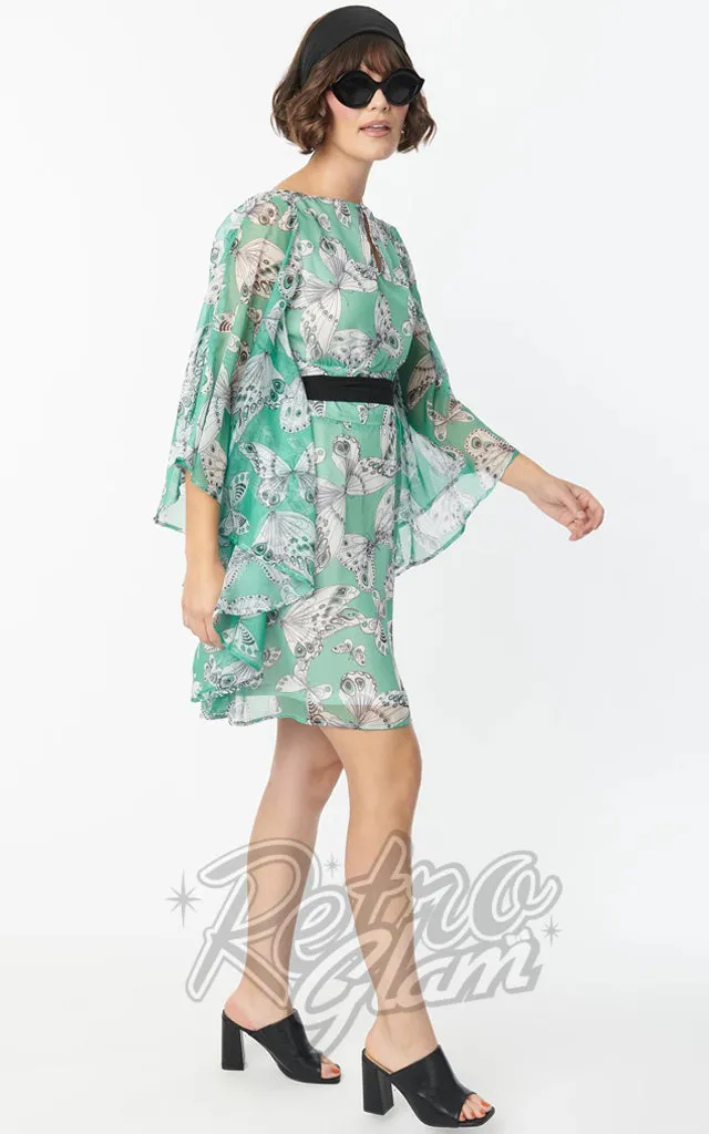 Smak Parlour Social Climber Caftan in Green Moth Print