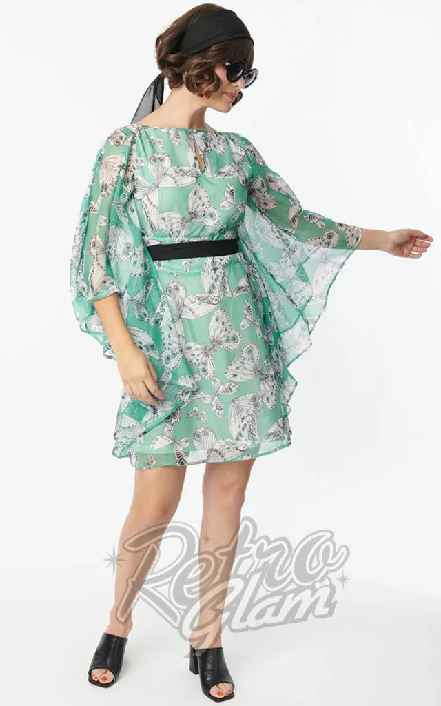 Smak Parlour Social Climber Caftan in Green Moth Print