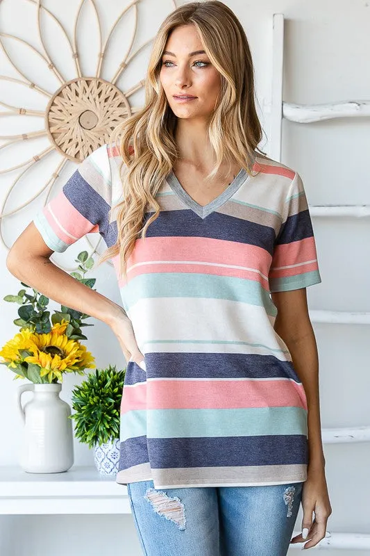 Social Graces Top - Peach & Mint Stripe