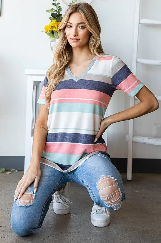 Social Graces Top - Peach & Mint Stripe