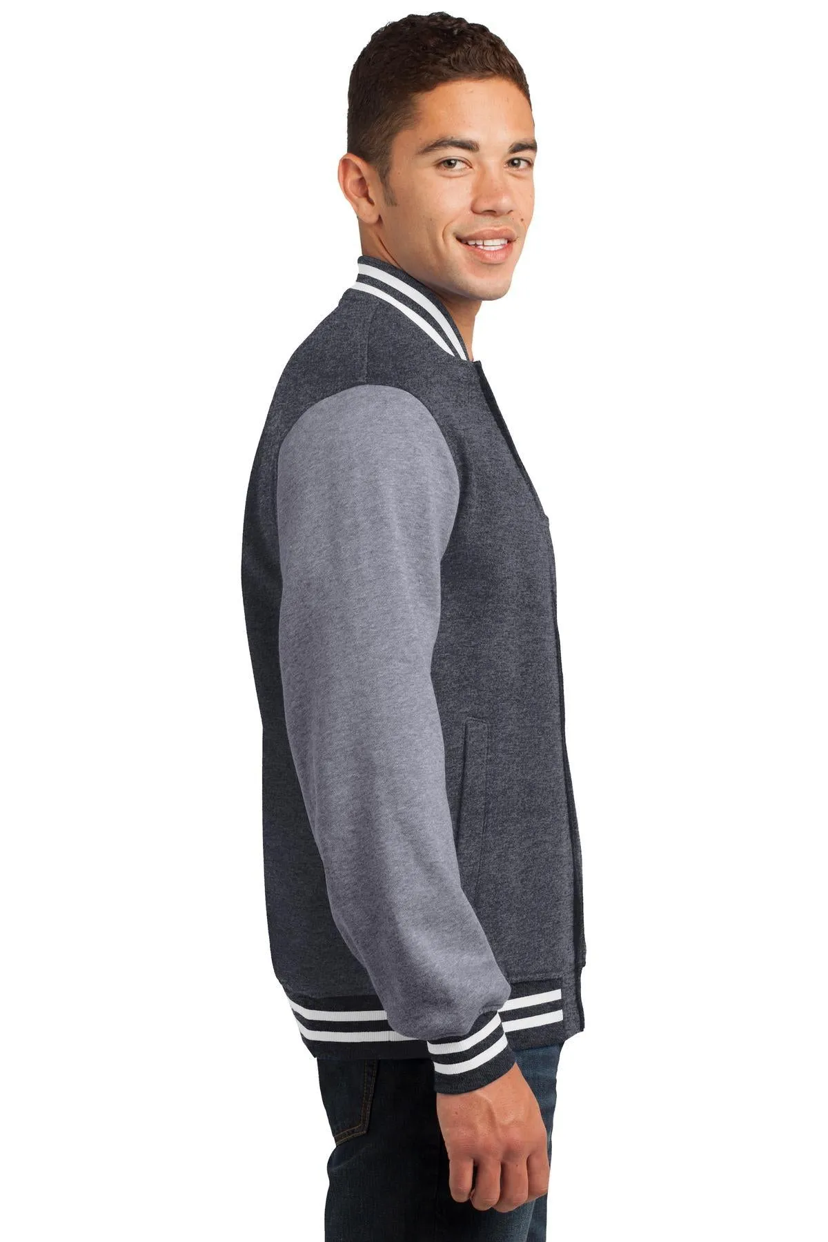 Sport-Tek Fleece Letterman Jacket ST270 Graphite Heather/ Vintage Heather