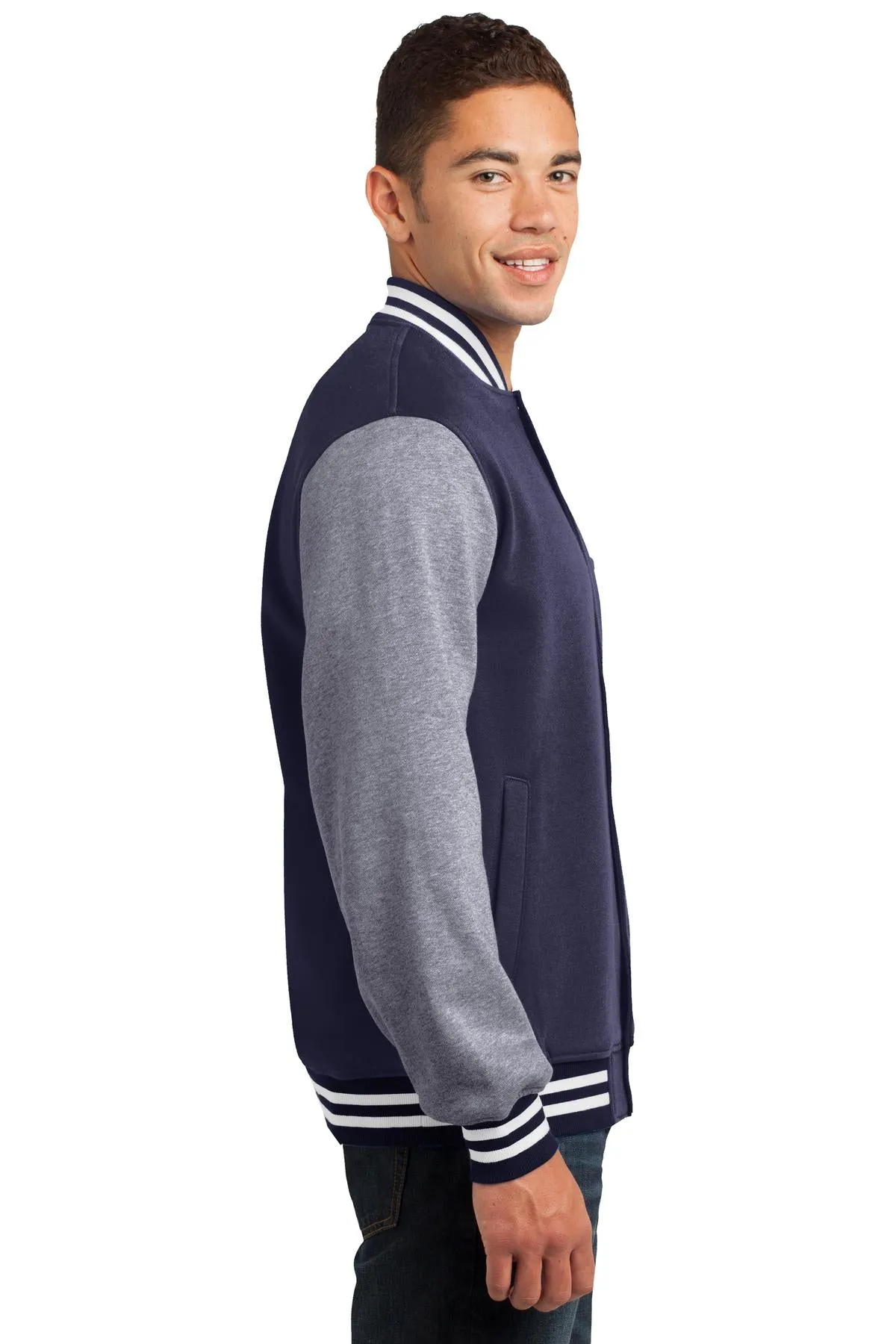 Sport-Tek Fleece Letterman Jacket ST270 True Navy/ Vintage Heather