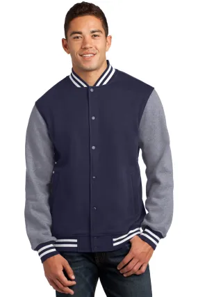 Sport-Tek Fleece Letterman Jacket ST270 True Navy/ Vintage Heather