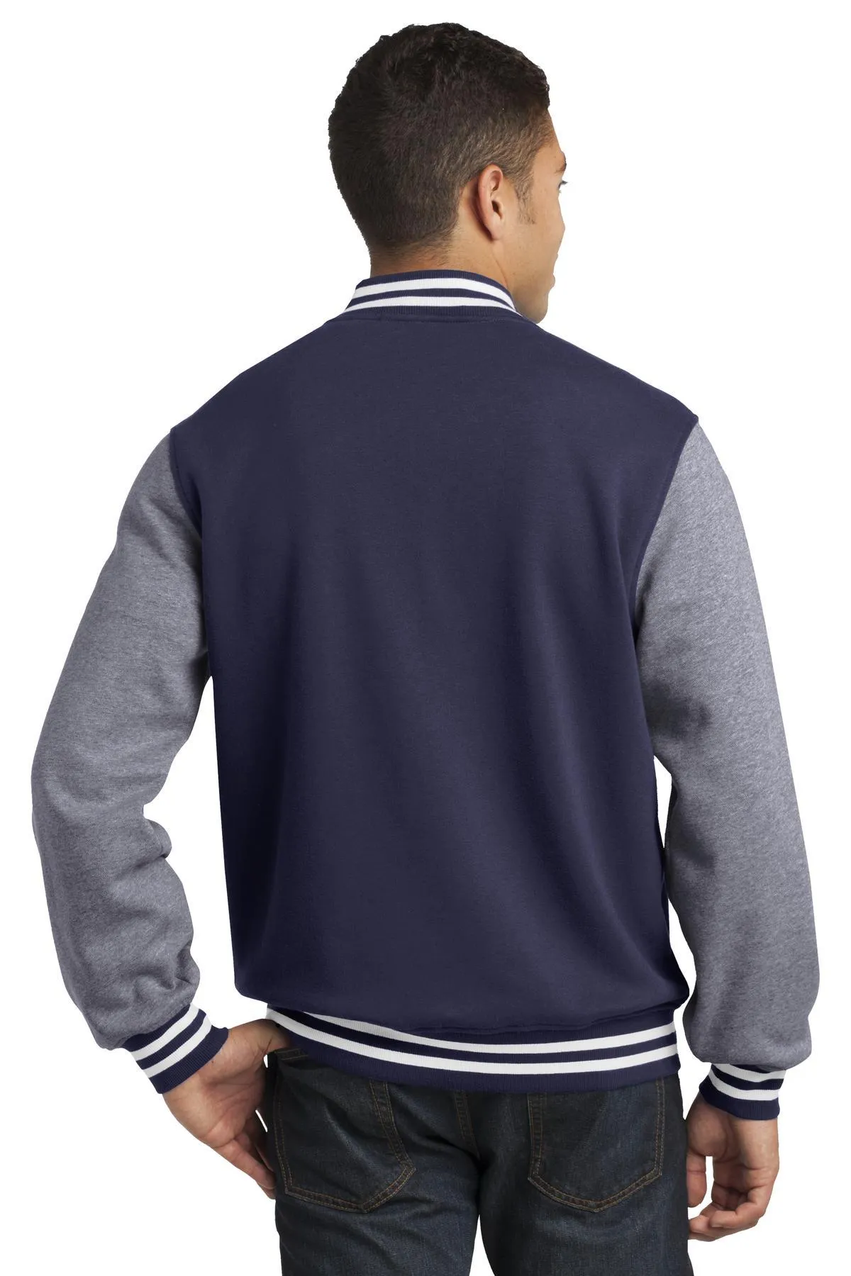 Sport-Tek Fleece Letterman Jacket ST270 True Navy/ Vintage Heather