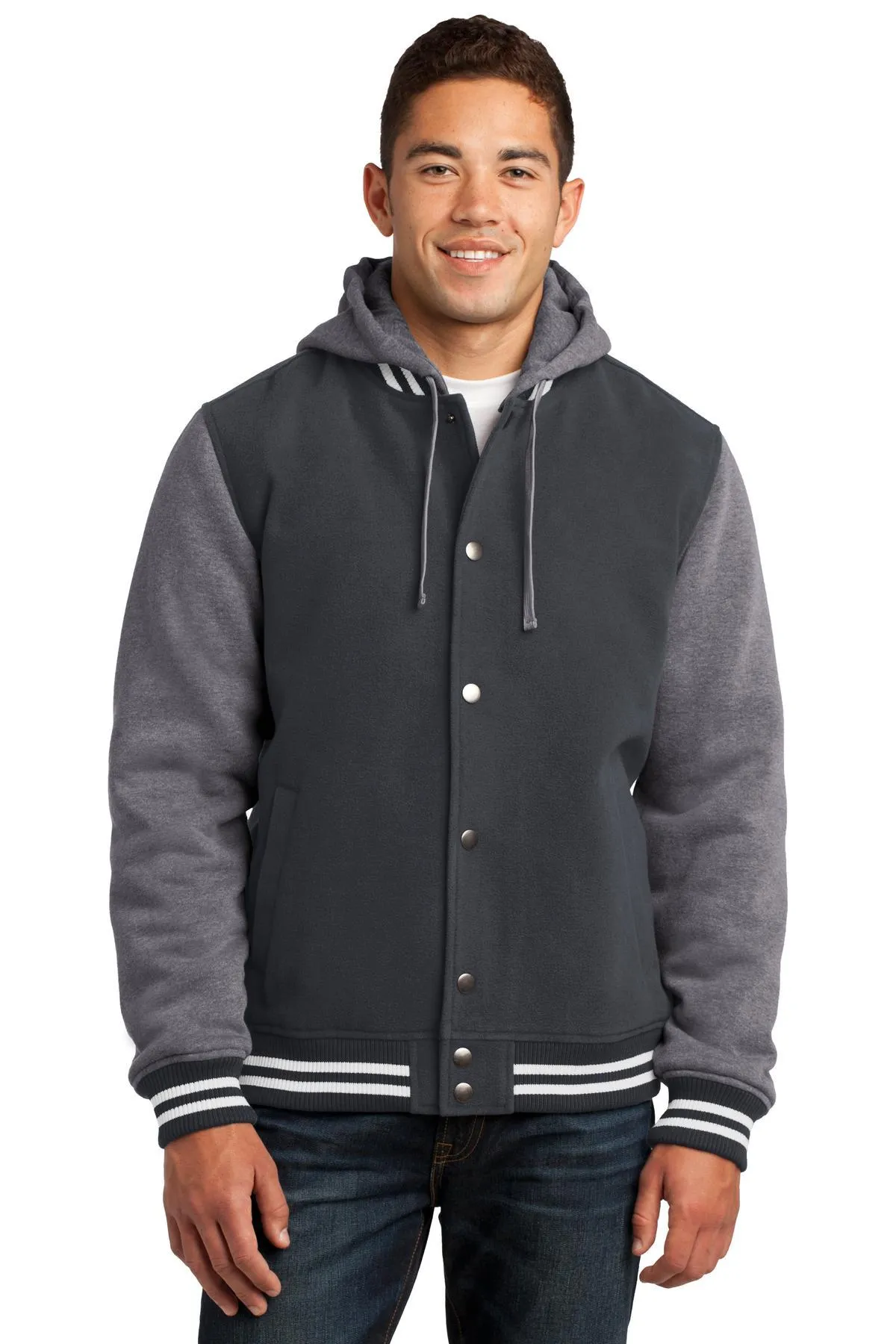 Sport-Tek Insulated Letterman Jacket JST82 Graphite Grey/ Vintage Heather