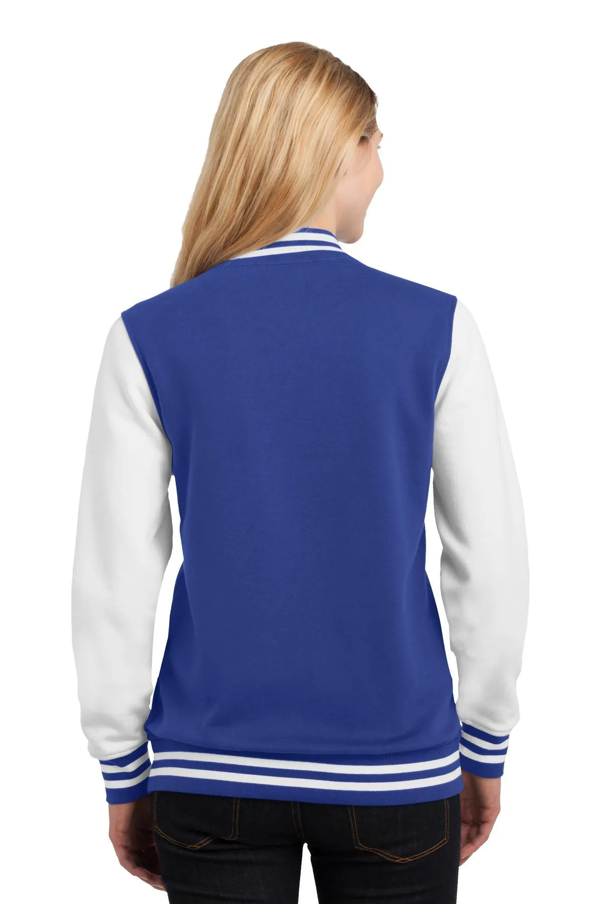 Sport-Tek Ladies Fleece Letterman Jacket LST270 True Royal/ White