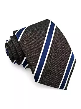 Stripes Tie - Dark Brown With Blue Line