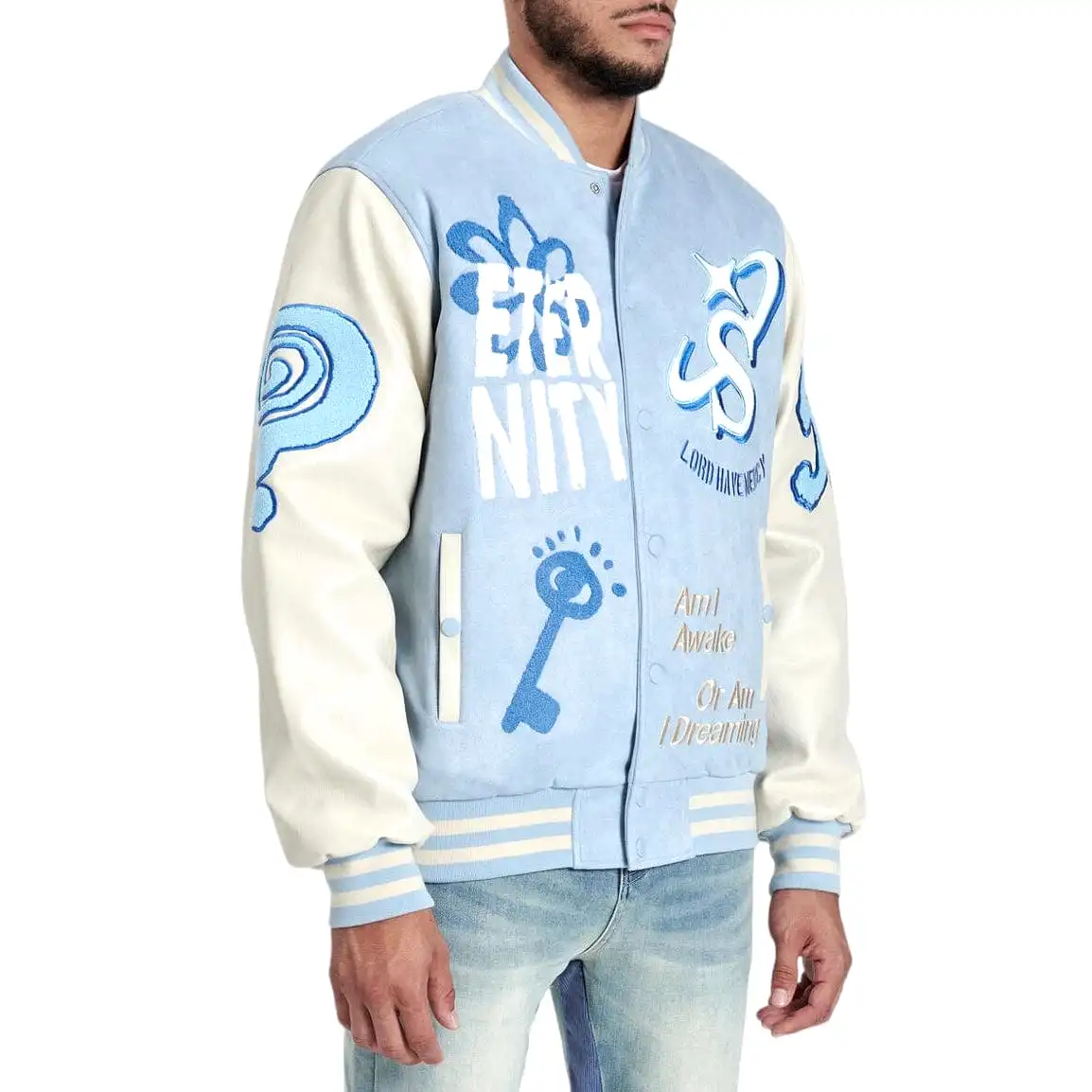 Sugar Hill Mercy Suede Letterman Jacket (Baby Blue Suede) SH24-SPR1-11