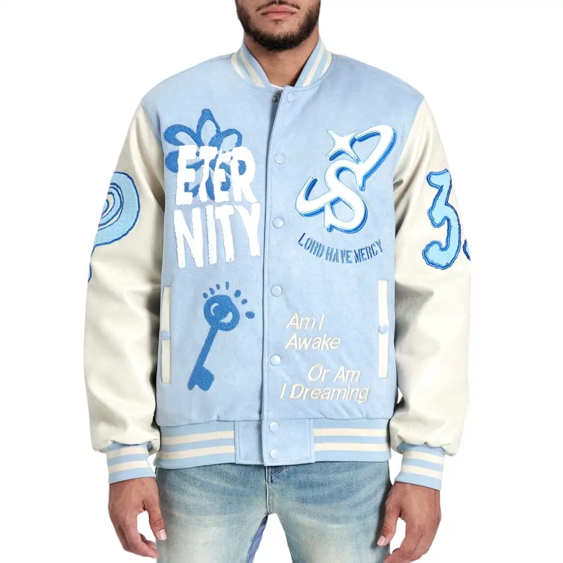 Sugar Hill Mercy Suede Letterman Jacket (Baby Blue Suede) SH24-SPR1-11