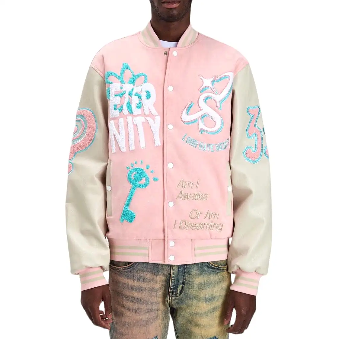 Sugar Hill Mercy Suede Letterman Jacket (Pink Suede) SH24-SPR1-17