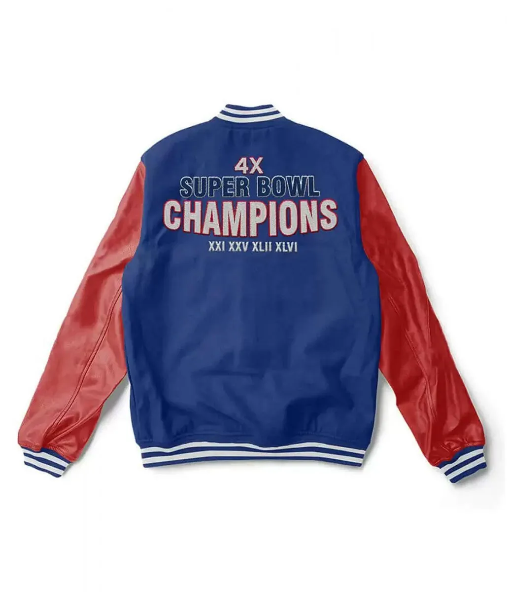 Super Bowl 4x Champions NY Giants Blue/Red Letterman Jacket