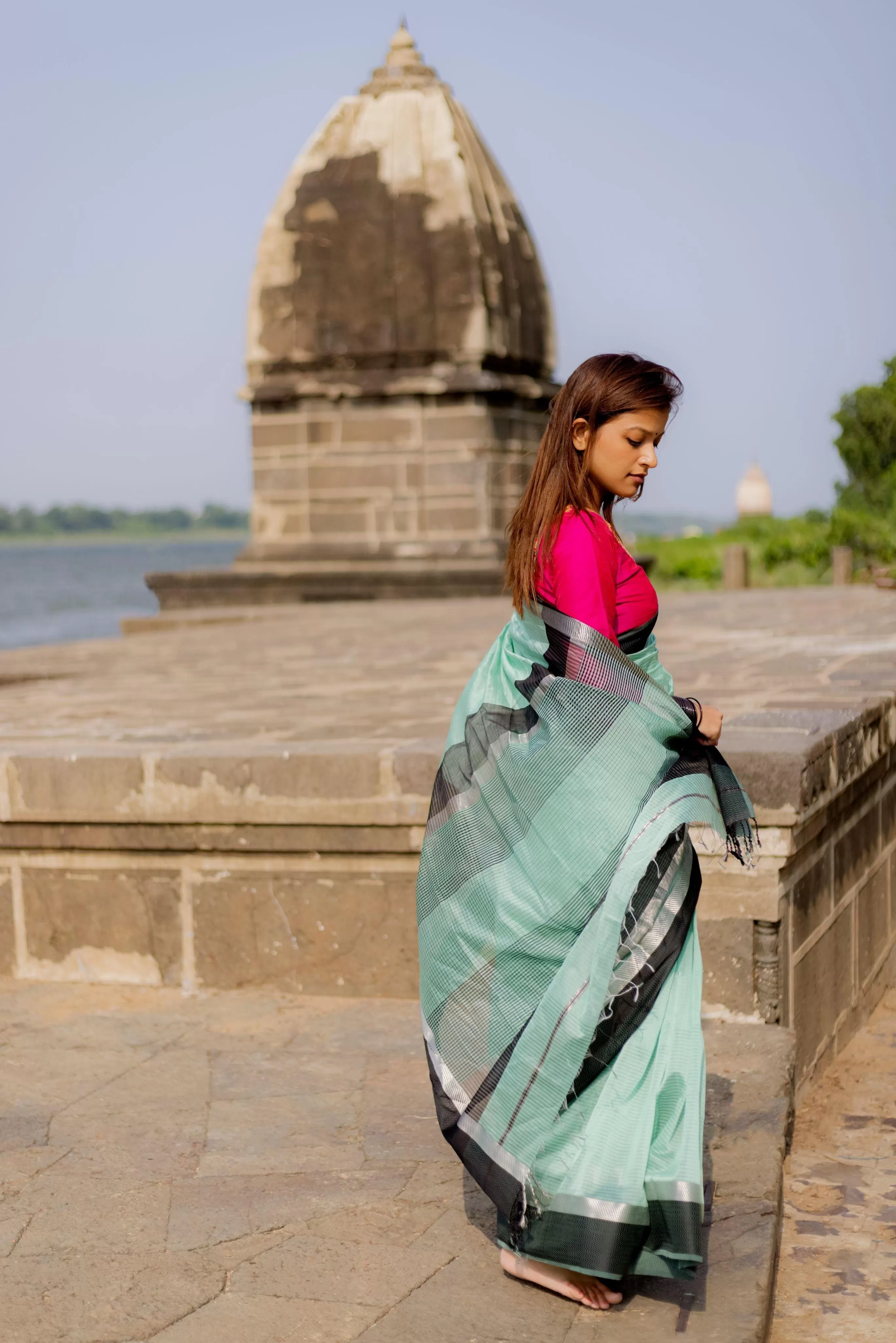 Tattvam  - Light Green Silk Cotton Maheswari saree