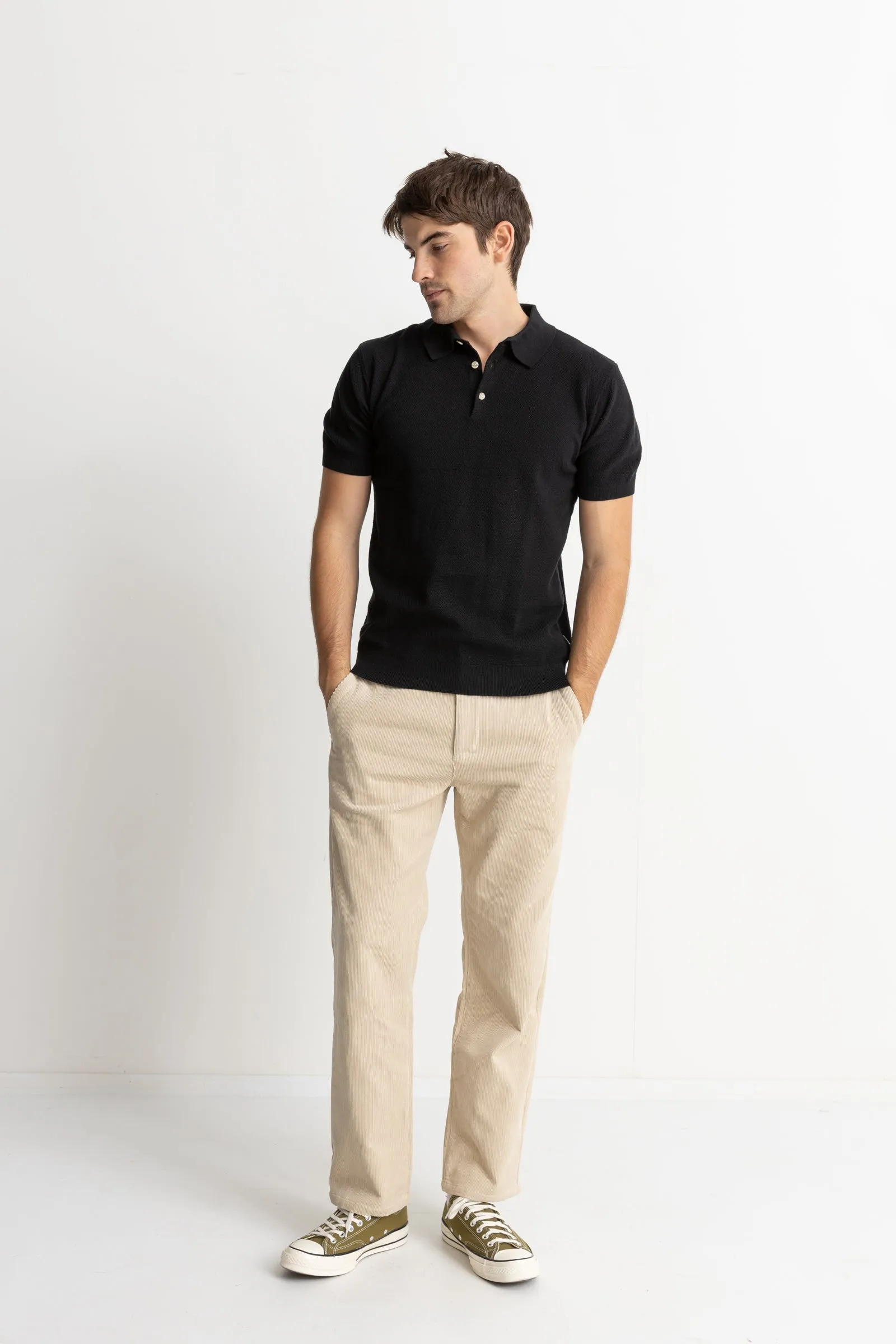 Textured Knit Ss Polo Black