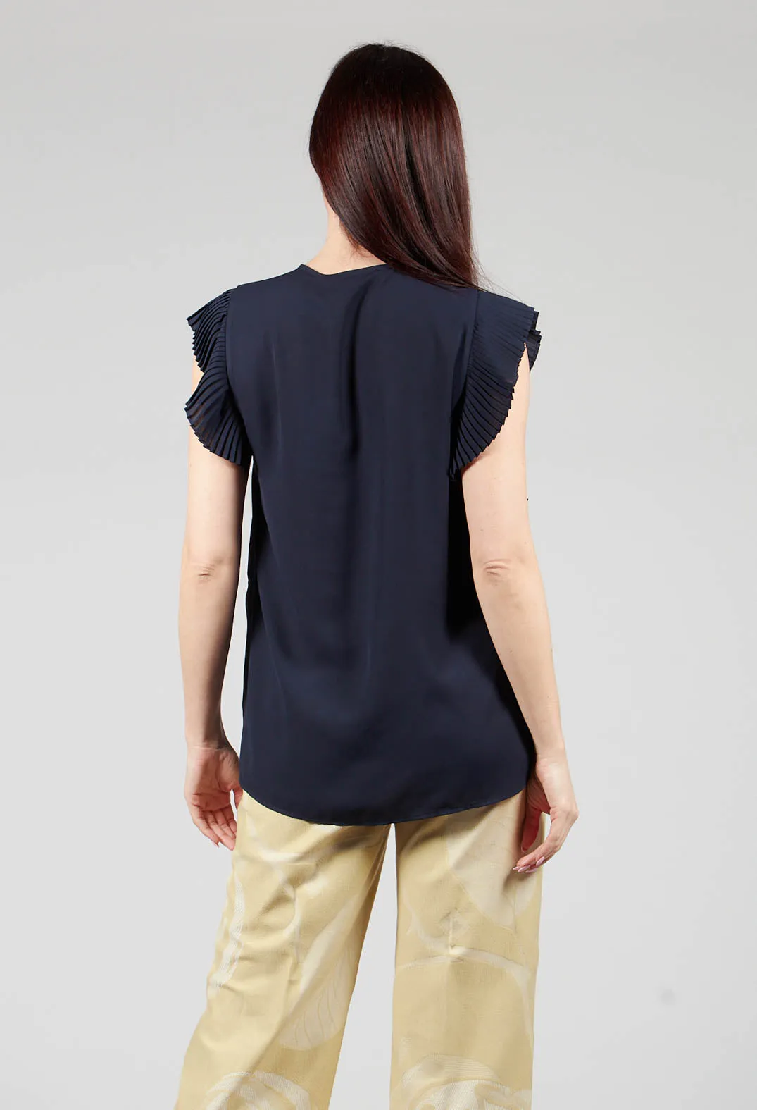 Top with Pleated Ruffles in Dark Blue