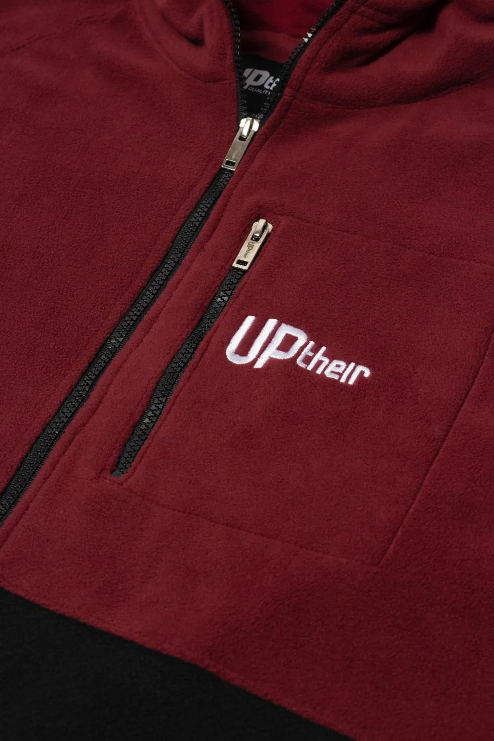 Uptheir Positive 1/2 Zip Block Fleece Hoody - Burgundy