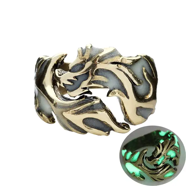 Vintage Alloy Luminous Dragon Rings Adjustable Cool Silver Mens Boys Couple Club Pub Band Animal Rings Anillos Jewelry For Women