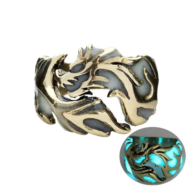 Vintage Alloy Luminous Dragon Rings Adjustable Cool Silver Mens Boys Couple Club Pub Band Animal Rings Anillos Jewelry For Women