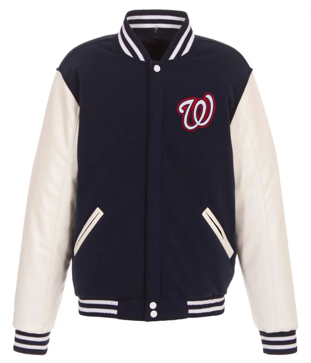 Washington Nationals Letterman Navy Blue and White Jacket