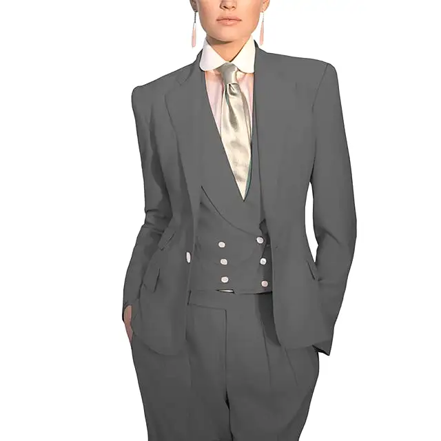 Women Suit 3 Piece Business Formal Work Wear Slim Pants Suit Blazer + Pants