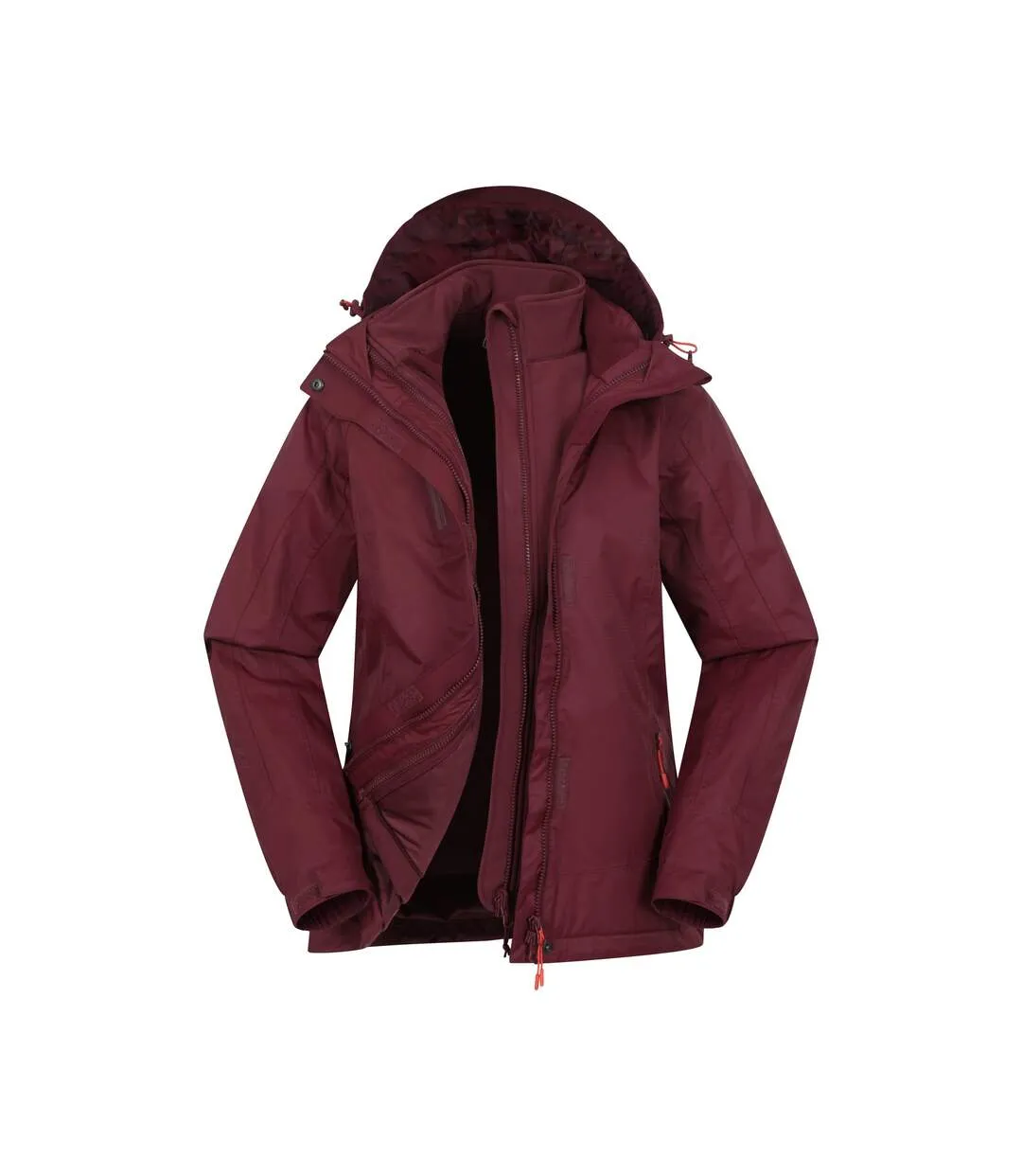 Womens/ladies bracken extreme 3 in 1 waterproof jacket burgundy Mountain Warehouse