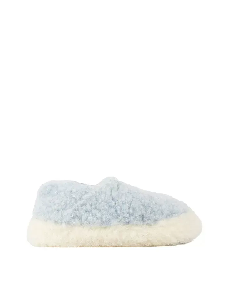 Yoko Wool Womens Siberian Wool Slippers Light Blue